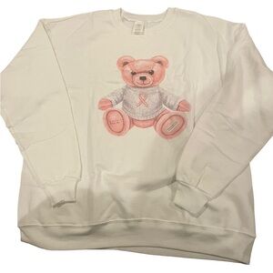 Limited Edition Hanes Herrington Teddy Bear Breast Cancer Sweatshirt Pink XL